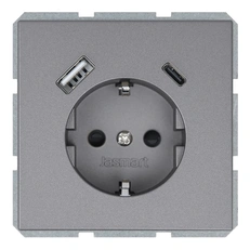Изображение Розетка SCHUKO с заземлением и USB Type-A+C Jasmart серия FD, никель
