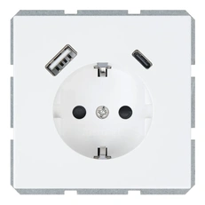 Изображение Розетка SCHUKO с заземлением и USB Type-A+C Jasmart серия FD, белый глянцевый
